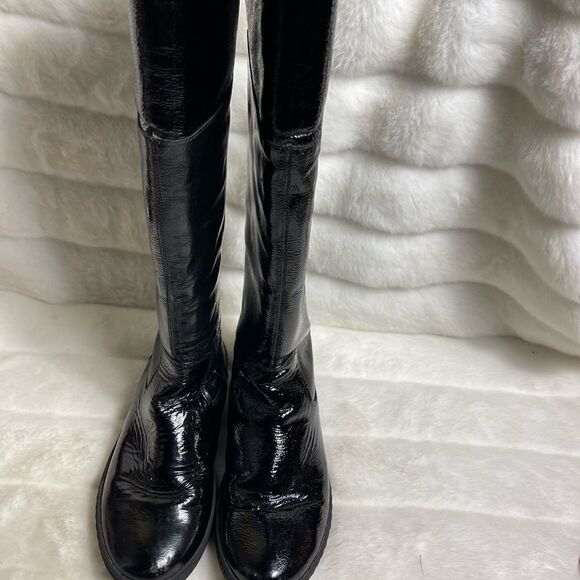 Michael Kors patent leather black knee high boots back zipper logo accent SZ7.5 - Picture 9 of 12